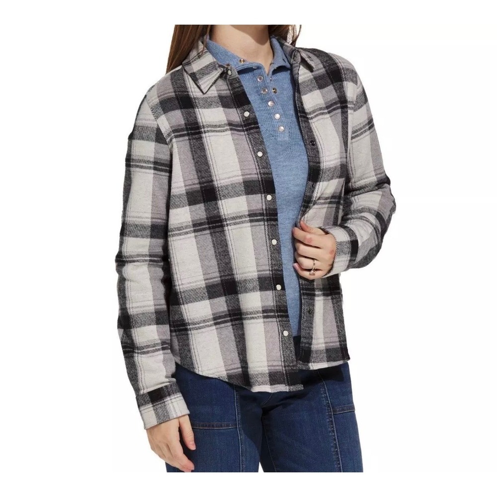 Flag & Anthem Women's Grey Black Plaid Flannel Button Down Shirt New